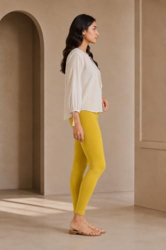 Image of Women's Cotton Lycra Ankle Length Leggings | Regular Rise, Soft 4 Way Stretch Fabric | Casual & Ethnic Wear