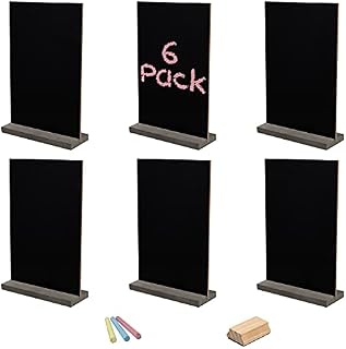 BELLE VOUS Mini Chalkboard Signs (6 Pack) - 15 x 22cm / 5.90 x 8.66 inches - Small Double-Sided Tabletop Blackboards with Wooden Stands - Message Board for Weddings, Birthday Parties, and Food/Buffet