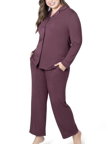 Image of Kindred Bravely Clea Maternity Pajamas & Postpartum Lounge Sets for Women, Long Sleeve Nursing Pajamas (Burgundy Plum, X-Large)