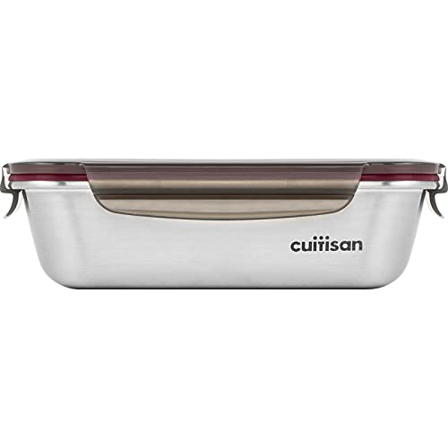 Cuitisan Boîte de conservation 1100ml en inox, compatible micro-onde, four (sans couvercle) lave-vaisselle et congélateur, 22cm x 15,7cm x 6,5cm, Gray