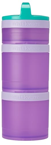 Image of Whiskware Stackable Snack Containers for Kids and Toddlers, 3 Stackable Snack Cups for School and Travel, Green /Purple /Purple