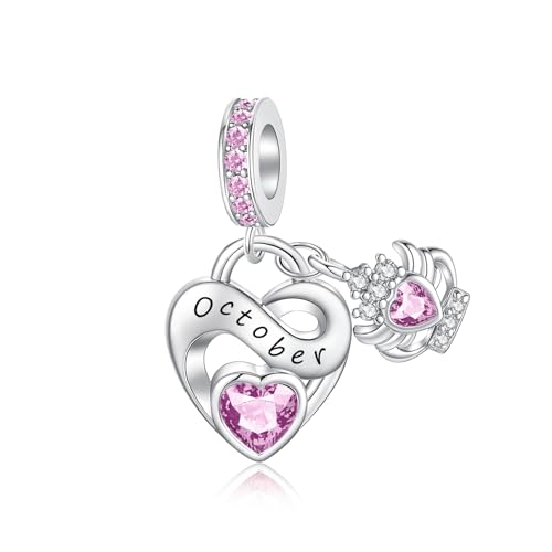 Image of Birthstone Charm 925 Sterling Silver Charms fits Bracelets and Necklace Pendant Bead Happy Birthday Charms Jewelry Present for Women Family Friends