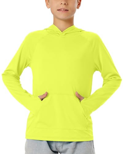 Image of Boys Rash Guard Long Sleeve Hoodie Swim Shirt with Pocket Youth Kids UPF 50+ Sun Protection Fishing Shirts Thumb Hole