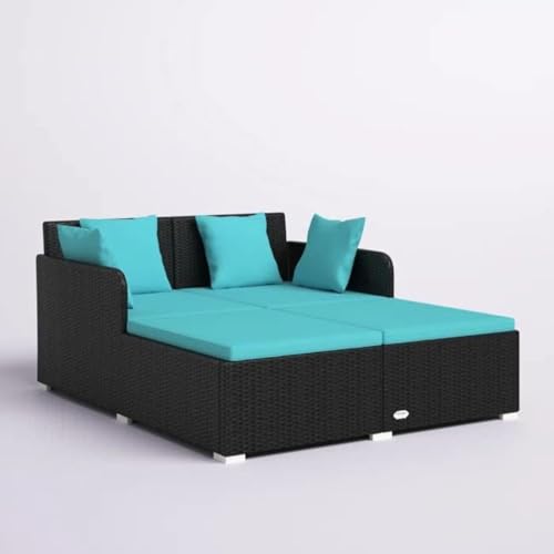 Image of BRISHI Outdoor /Pool Side /Garden /Balcony /Porch /Backyard /Terrace /Patio /Beach /Rectangular Sofa Sunbed Wicker and Rattan Daybed (Black /Blue)