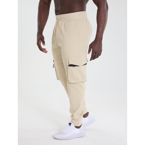 Men Casual Stretch Tapered Athletic Pants - Drawstring Cargo Sweatpants Travel Outdoor Hiking Pant with Pockets4
