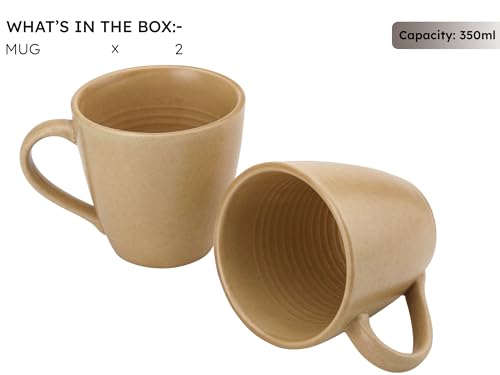 Image of Bodhi House Handcrafted Ceramic Coffee Mug Set of 2 Pieces (350 Ml), Stoneware Tea Cup, Microwave Safe Large Milk Mug, Matte Finish, Ideal for Daily use, Casual Gatherings and Gifting, Wood Brown