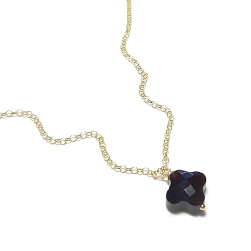 Collier trèfle onyx noir pendentif pierres naturelles argent 925 doré
