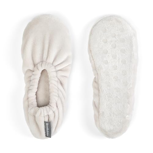 Image of Brookstone Plush Footies - Memory Foam Slippers with Ultra-Soft Sherpa, Non-Skid Sole, One-Size-Fits-Most, Machine Washable for Women, Stocking Stuffers and Christmas Gifts