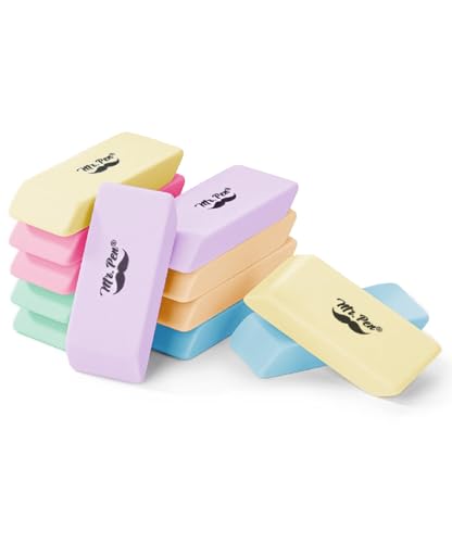 Image of Mr. Pen- Pencil Eraser, 12 Pack, Pastel Colors | Large Latex Free Block Erasers for School, Office, Art Sketching, Homework, Exams, Clean Smudge-Free Correction