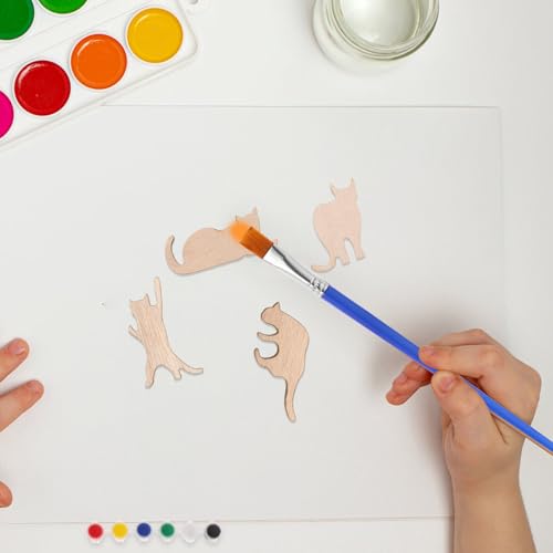 Lurrose 12 Pcs Unfinished Wooden Cat Cutouts Blank Cat Shape Pieces Wooden Animal Slices Hanging Ornament for DIY Crafts Halloween Christmas Decor
