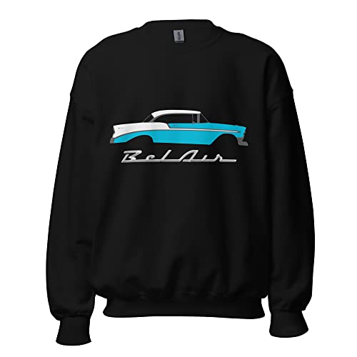Image of JG Infinite 1956 Chevy Bel Air Turquoise Antique Car Collector Cars 56 Belair Mens Sweatshirt, Navy, M