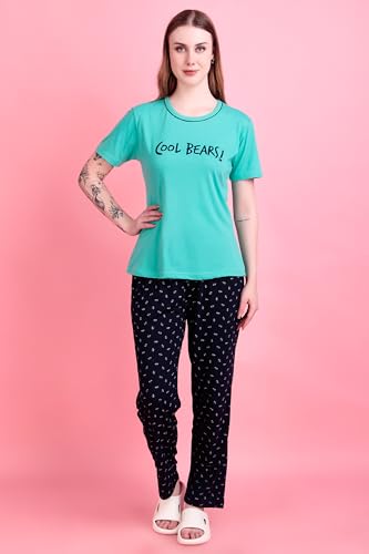 Image of Printed Cotton Night Suit Set, Pyjama Set, Sleepwear, Nightwear for Women (3105)