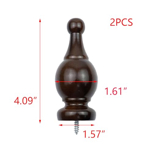 T Tulead Wood Curtain Rod Finials Decorative Drapery Rod Finials Bed Post Finial 1.1-Inch Screw Curtain Rod Finials Pack of 2