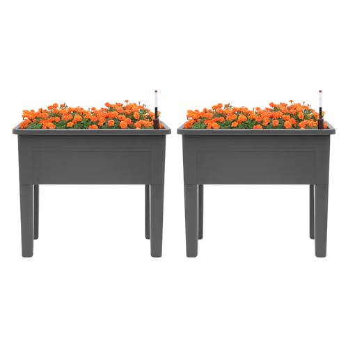 Lot de 2 tables de plantation rectangulaires modernes - Chariot de jardin polyvalent avec collecte de l'eau de pluie - Anti-pourriture des racines - Pour l'extérieur et l'intérieur - Gris