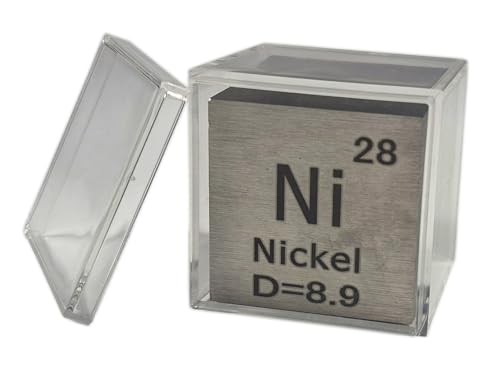 Image of 1.5 inch 38.1mm Nickel Metal Cube Ni up to 99.9% Pure Periodic Table Element Engraved Density Collection Science Education Display Block Cube + Acrylic Case Box - 1PC