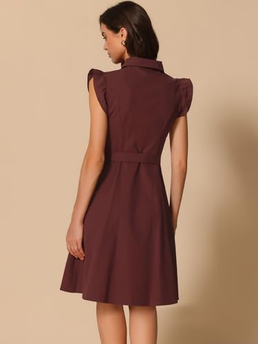 Image of Allegra K Women's Ruffled Sleeve Casual Office Dress Tie Waist Button Down Cotton Shirt Dresses
