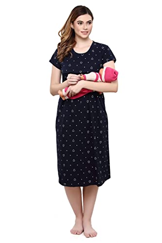 Image of TIGYWIGY Women's Cotton Printed Knee Length Maternity /Feeding /Nursing Nighty