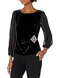 Alex Evenings womens Blouse With Embellished Ruched Waist Dress Shirt, Black Velvet, X-Large US