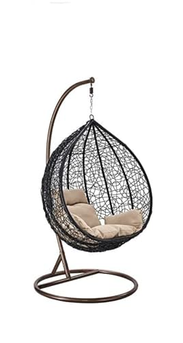 Image of Single Seater Swing Chair with Stand and Cushion Hammock Swing for Adult Outdoor Indoor Garden Living Room Balcony Hanging Chair (Brown Khaki)