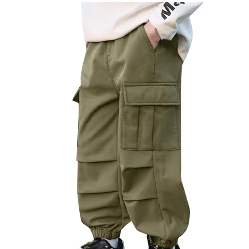 Boys Cargo Pants Casual Elastic Wasit Trouser with Multi Pockets Soft Lounge Pull On Hiking Pants for Kids 5-14 Years
