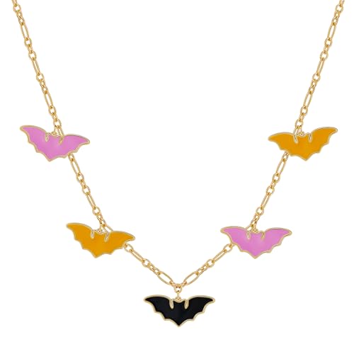 WOWORAMA Halloween Bat Pendant Necklaces for Women Funny Colorful Dripping Oil Bats Chain Choker Necklace Statement Holiday Halloween Jewelry for Women
