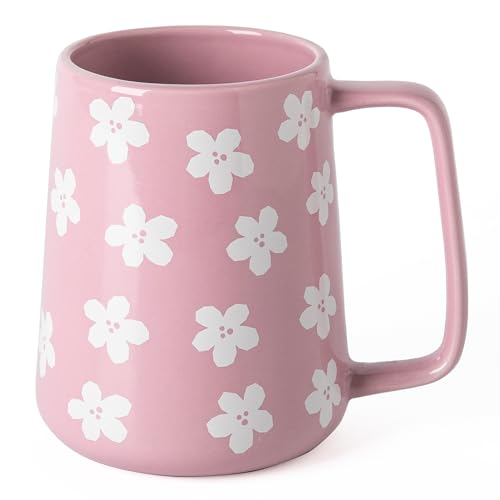 TaoTaojarvie Ceramic Coffee mugs, 24 oz, Extra Large Mugs, Big Tea Cups, Large Handle, Pottery Mugs,Floral Pattern,Wide Bottom Coffee Mug for Office/Home, Microwave&Dishwasher Safe. (Violet)