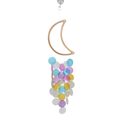 Jildouf Campanas de viento de conchas marinas, campanillas de viento simples de luna para exteriores elegantes, campanillas de viento colgantes al aire libre, estilo luna, atraen la atención de los