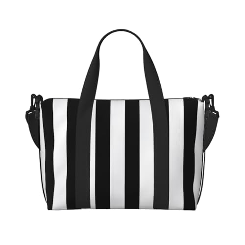 Travel Duffel Bag for Men Gym Bag, Black & White Stripe Luggage Bag with Shoulder Strap, Large Gym Tote Bag for Women, Weekender Overnight Bag, Foldable Carry on Bag for Airplane
