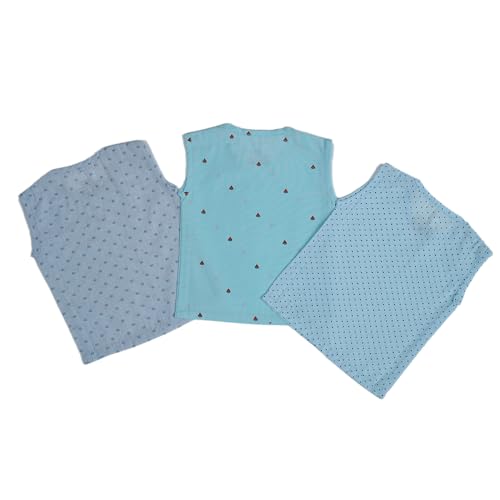Image of 100% Cotton Printed Shoulder Snap Jabla | Blue Jhabla | for Newborn & Infants | All Season wear Jabala Baby Products | Sleeveless Regular Fit Vest | Assorted Pack of 3| Size - 0-3 Months