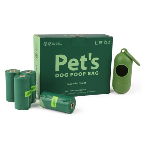 Image of Generic Dog Poop Bags Rolls: Biodegradable with Lavender Scent, 270 Count, Includes Dispenser, Leak-Proof, for Small and Large Dogs, Forest green