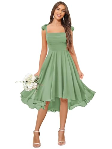 Chiffon Bridesmaid Dresses for Women - A Line Short Bow Straps Ruched Formal Wedding Guest Party Gown4