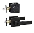 Front Door Lock Set Exterior Door Lock Set,Door Handle with Single Cylinder Deadbolt Lock,Keyed Alike Door Locks for Front Door(Matte Black,1Pack Set)