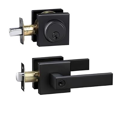 Front Door Lock Set Exterior Door Lock Set,Door Handle with Single Cylinder Deadbolt Lock,Keyed Alike Door Locks for Front Door(Matte Black,1Pack Set)