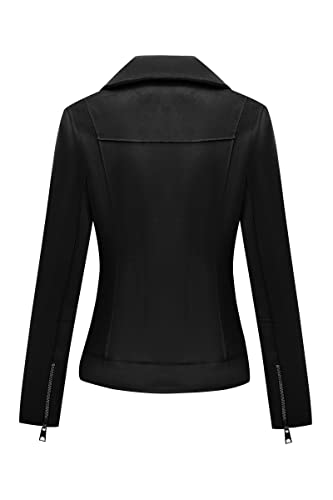 Bellivera Faux Suede Leather Jackets For Women, Moto Biker Short Coat For Spring Fall And Winter 64K Black L #TOP1