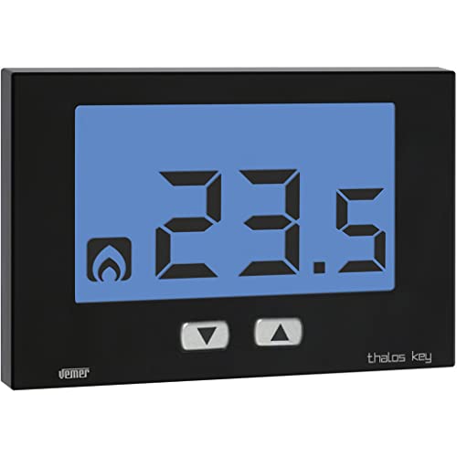 VEMER VE721700 Termostato de Ambiente de Pared para Calefacción y Aire Acondicionado, Pantalla LCD, Teclado de 2 Teclas, Alimentación 230V, Negro