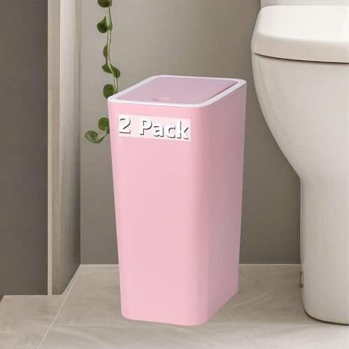 Image of Eleckey Small Trash Can with Lid(Pink) - 2 Pack