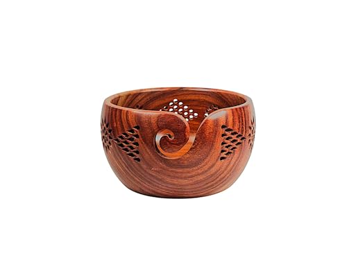 Image of Lumberkart Handmade Wooden Yarn Bowl - Premium Yarn Bowls for Crocheting & Knitting - Handcrafted Rosewood Crochet Bowl - Yarn Holder for Tangle-Free Yarn Control