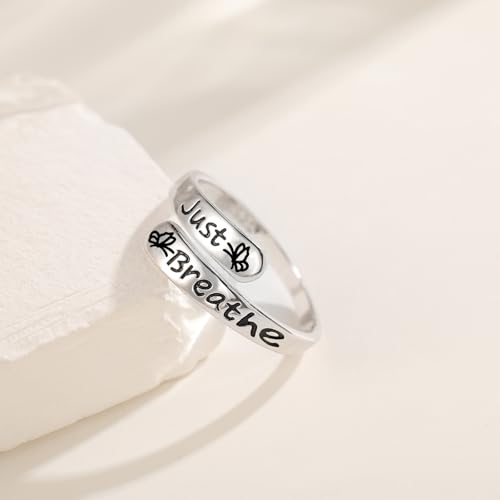 Butterfly Just Breathe Ring for Women 925 Sterling Silver Adjustable Hope Inspirational Jewelry Encouragement Gifts4