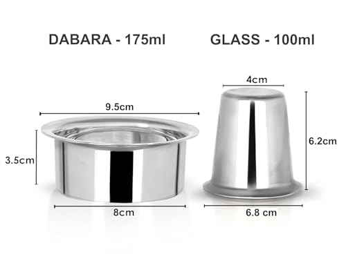 Image of Pure Stainless Steel 304 Grade (175ml + 2 Dabara & 2 Glass) Filter Coffee Maker Steel Indian Coffee Filter for Home Coffee Filter
