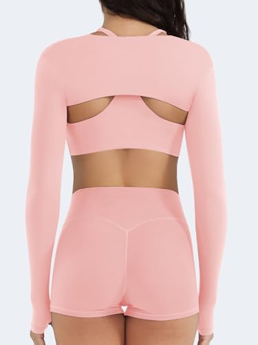 Image of YEOREO Women Crop Top Long Sleeve Bolero Open Front Workout Cropped Shirts Sports Shrug
