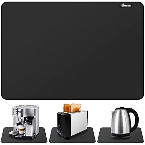 FLASLD Kitchen Coffee Maker Heat Resistant Mat, Waterproof Silicone Coffee Mat, Fireproof Countertop Protector Cover Mat Under Oven, Coffee Maker, Cutting Board, Bread Machine (Black, 16"X25") Cover