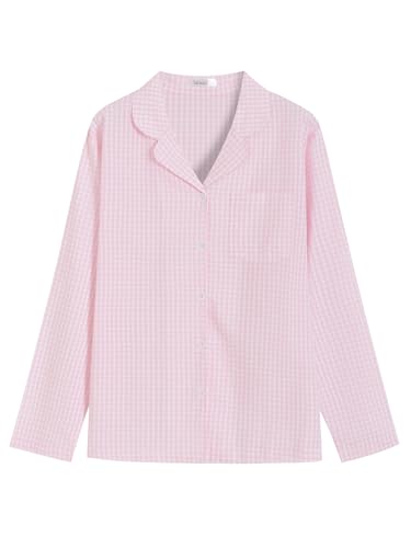 Image of Latuza Women's Cotton Long Sleeve Pajama Set Seersucker Button Down Pj Set