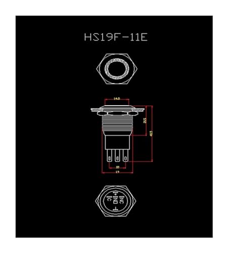 Interrupteur 19mm étanche noir pour commande fixe 24V - 6