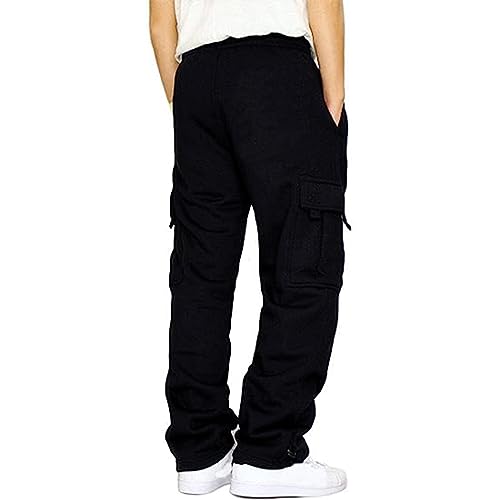 Men's Fleece Cargo Sweatpants Drawstring Loose Fit Joggers Sweats Pants for Adult with Pockets2