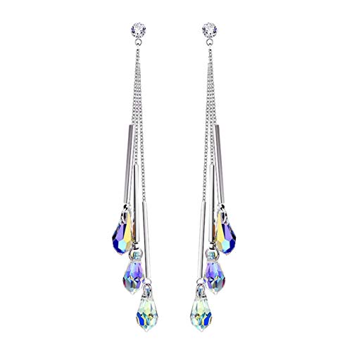 Earring Hoop Stud Drop & Dangle, Women Fashion Faux Crystal Long Tassel Earrings Statement Bridal Wedding Jewelry for Women Teen Girls Birthday Christmas Friends Gift, OneSize, Rose Gold Sterling