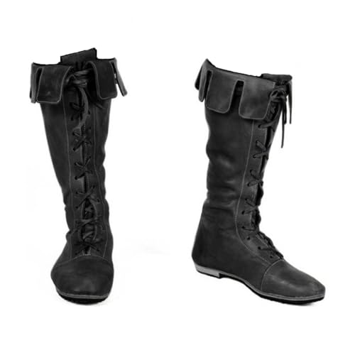 Image of Mens Renaissance Boots Medieval PU Leather Pirate Boots Western Cowboy Chic Knight Shoes