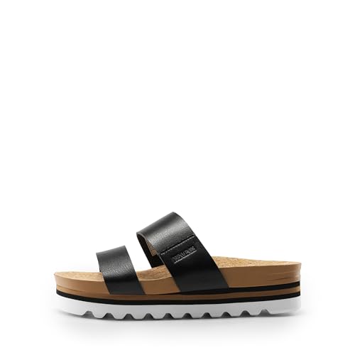 DREAM PAIRS Women's Platform Wedge Sandals with Arch Support, Comfortable Beach Slip-on Flat Sandals, Casual 2-Strap Cork Cushion Slides for Women2