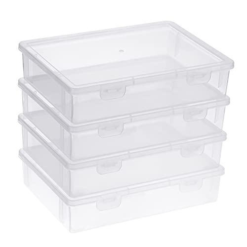 BTSKY Clear Plastic Storage Box with Flap Lid, Multipurpose Craft Organizers and Storage Box Art Supply Storage Organizer Plastic Sewing Box for Beads Pencils Notebooks, 4 Pack Small