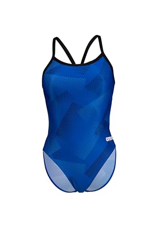 ARENA Women's Swimsuit Halftone Team Print MaxLife Sports Suit Challenge Back One Piece Bathing Suit Competition Training Racing Swimwear, Black/Team Royal, US Size 28