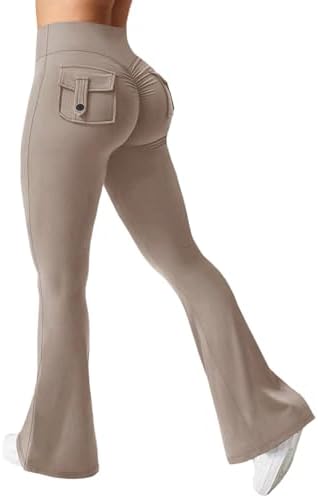 Women's High Waisted Flare Leggings with Pockets Butt Lifting Car...